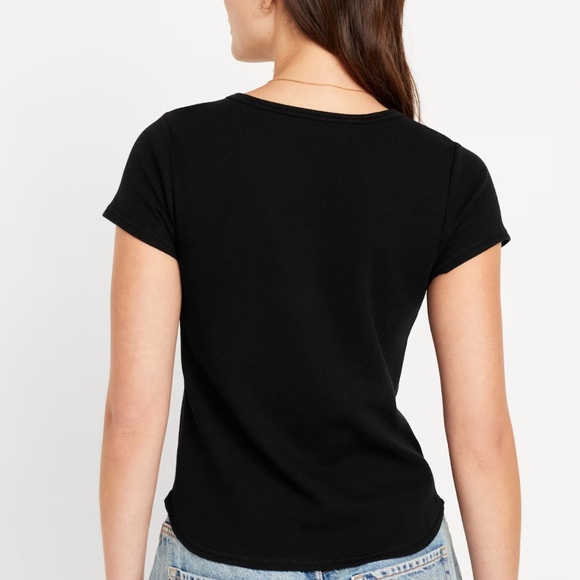 NWT OLD NAVY Short-Sleeve Waffle-Knit Henley Top   Color: Black Jack - Picture 4 of 9